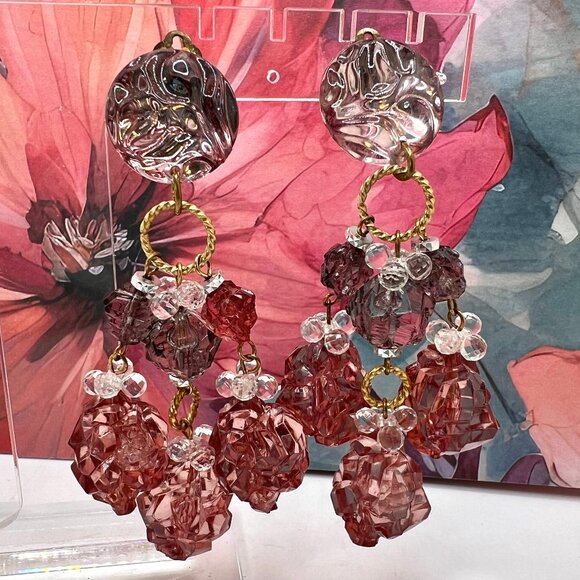 Amy Jo New York Blush Lucite CLIP Earrings - Picture 1 of 6